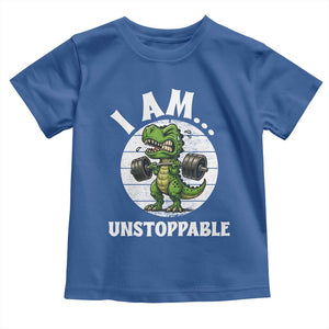 I Am Unstoppable Toddler T Shirt Funny Weightlifting Dinosaur Gym TS12 Royal Blue Print Your Wear