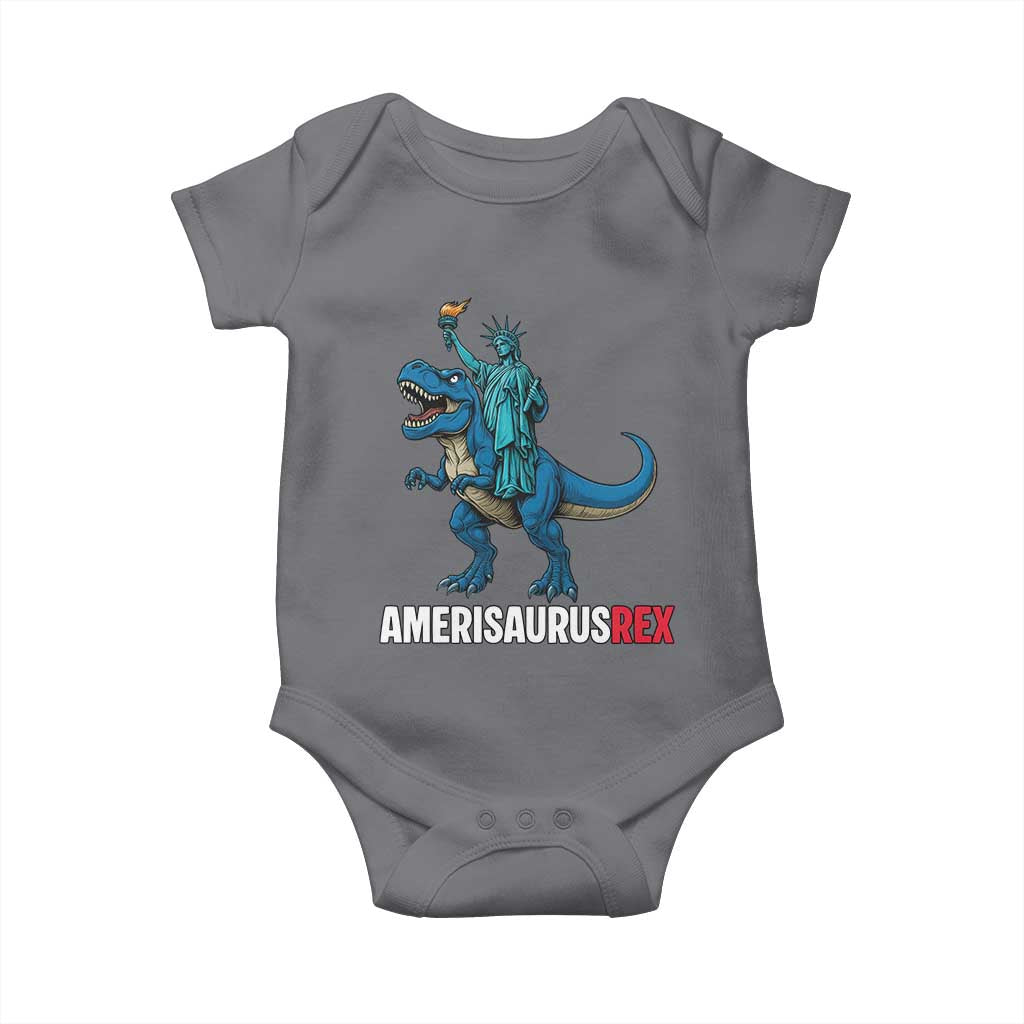Patriotic Dinosaur Baby Onesie Funny Amerisaurus Rex Statue Of Liberty Dino TS12 Charcoal Print Your Wear