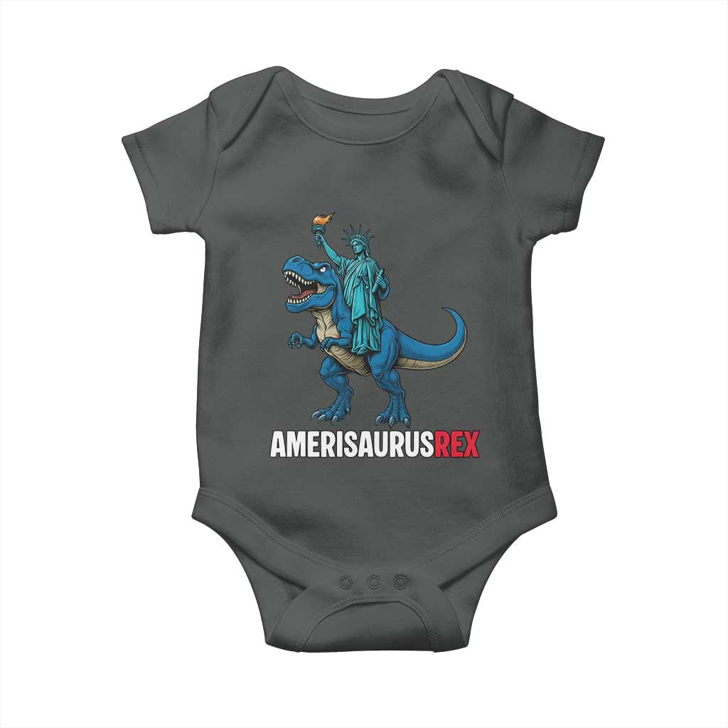 Patriotic Dinosaur Baby Onesie Funny Amerisaurus Rex Statue Of Liberty Dino TS12 Dark Heather Print Your Wear