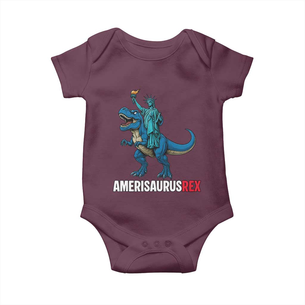 Patriotic Dinosaur Baby Onesie Funny Amerisaurus Rex Statue Of Liberty Dino TS12 Maroon Print Your Wear