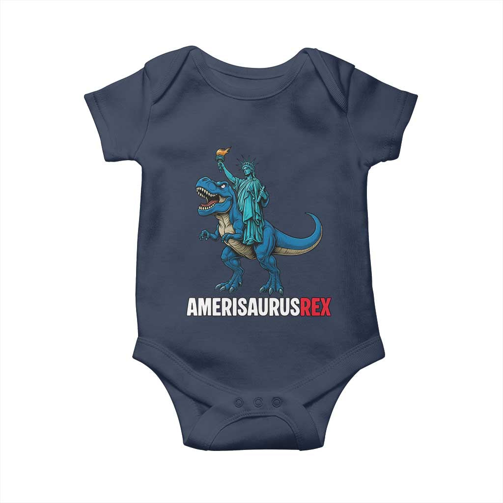 Patriotic Dinosaur Baby Onesie Funny Amerisaurus Rex Statue Of Liberty Dino TS12 Navy Print Your Wear