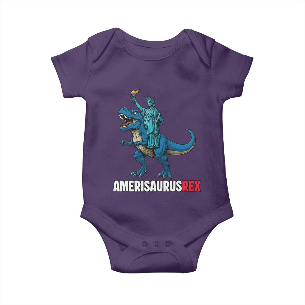 Patriotic Dinosaur Baby Onesie Funny Amerisaurus Rex Statue Of Liberty Dino TS12 Purple Print Your Wear
