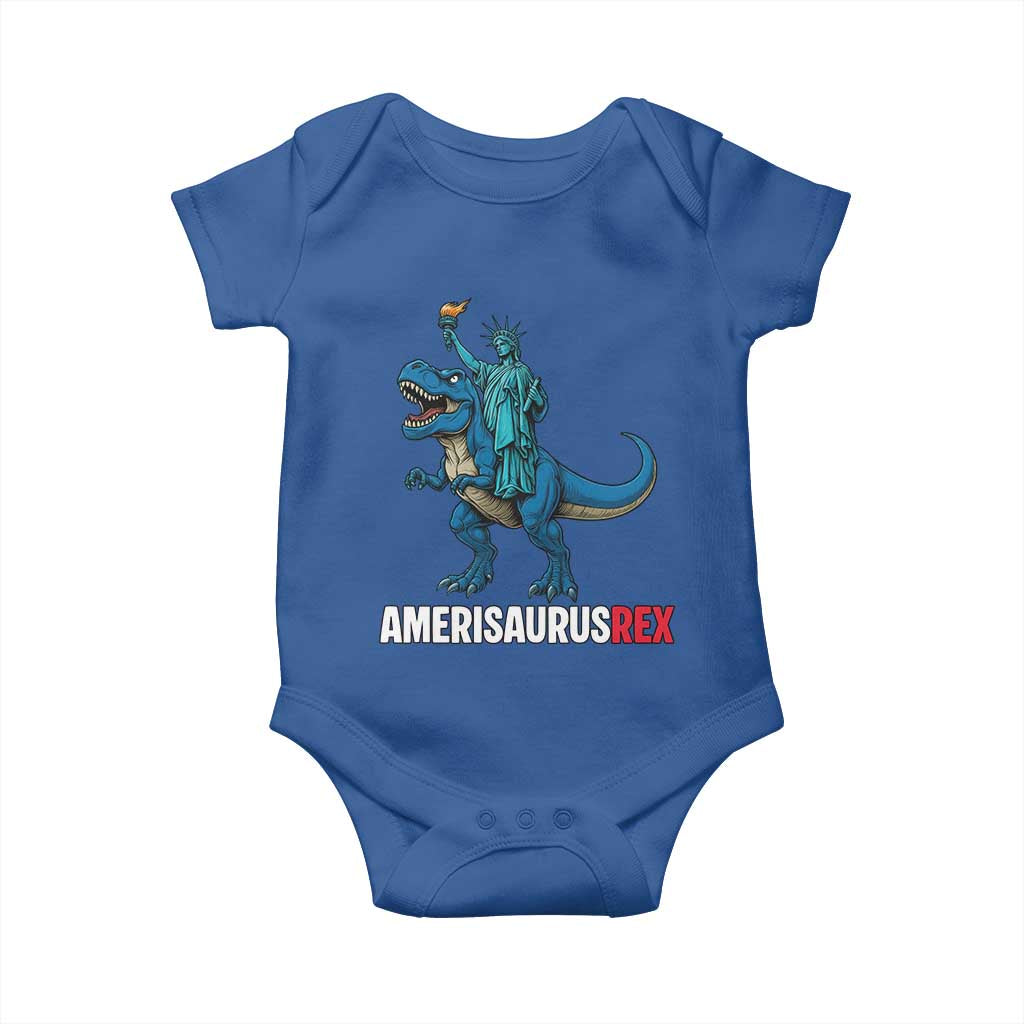 Patriotic Dinosaur Baby Onesie Funny Amerisaurus Rex Statue Of Liberty Dino TS12 Royal Blue Print Your Wear