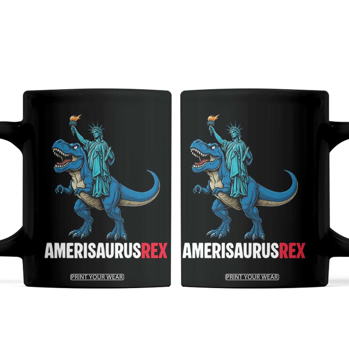 Patriotic Dinosaur Coffee Mug Funny Amerisaurus Rex Statue Of Liberty Dino TS12 Black Print Your Wear