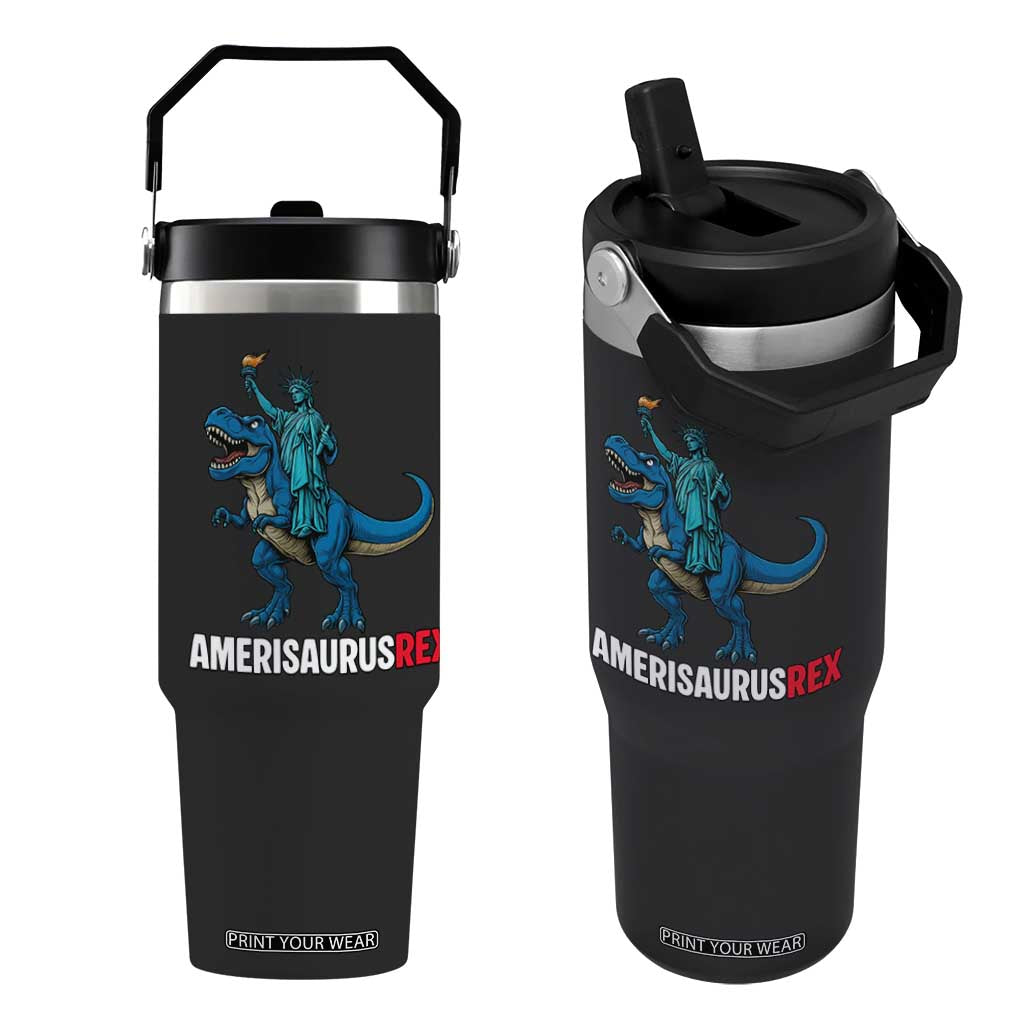 Patriotic Dinosaur Flip Straw Tumbler Funny Amerisaurus Rex Statue Of Liberty Dino TS12 One Size: 30 oz Black Print Your Wear