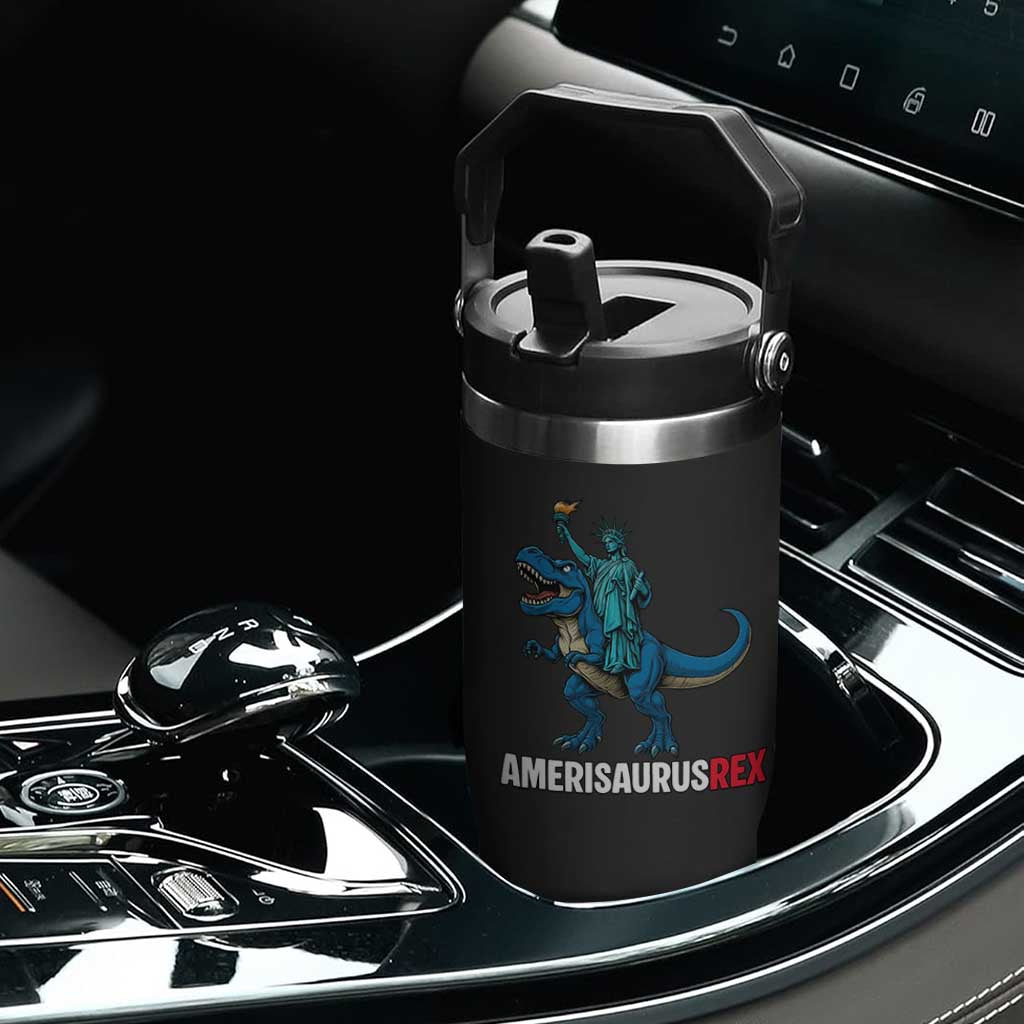 Patriotic Dinosaur Flip Straw Tumbler Funny Amerisaurus Rex Statue Of Liberty Dino TS12 Print Your Wear