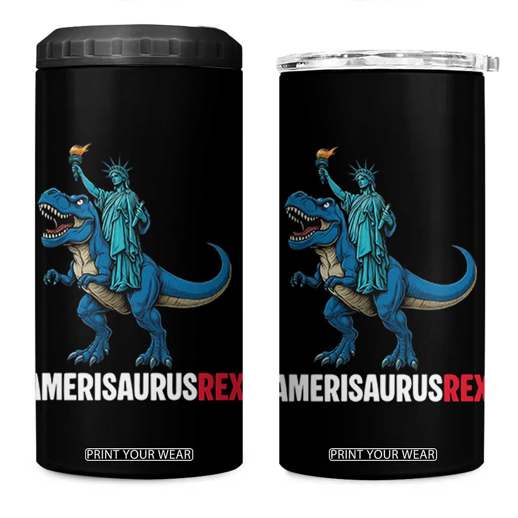 Patriotic Dinosaur 4 in 1 Can Cooler Tumbler Funny Amerisaurus Rex Statue Of Liberty Dino TS12 One Size: 16 oz Black Print Your Wear