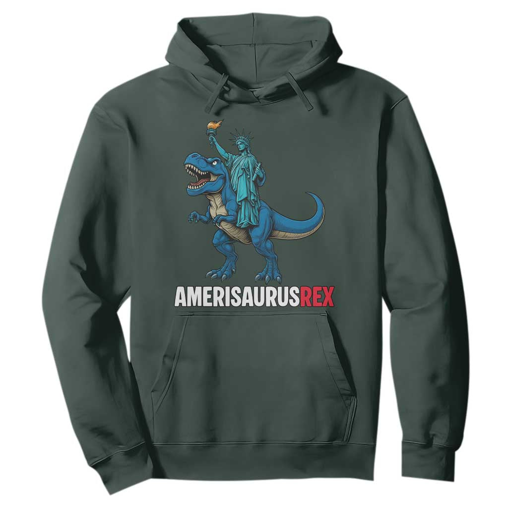 Patriotic Dinosaur Hoodie Funny Amerisaurus Rex Statue Of Liberty Dino TS12 Dark Forest Green Print Your Wear