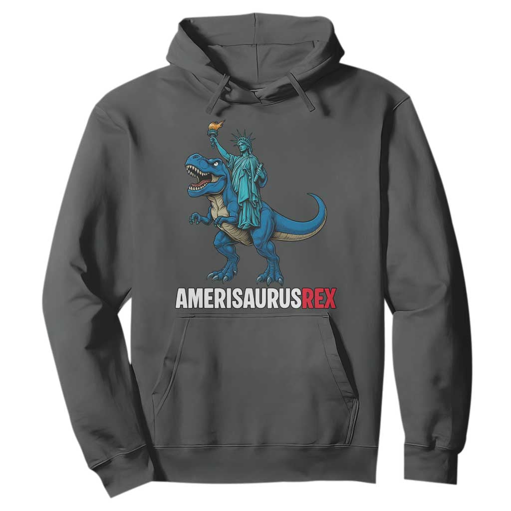 Patriotic Dinosaur Hoodie Funny Amerisaurus Rex Statue Of Liberty Dino TS12 Dark Heather Print Your Wear