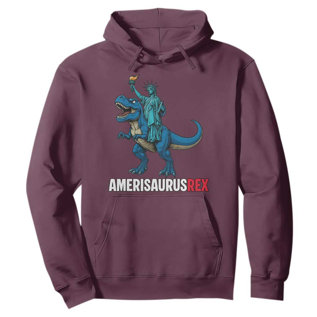 Patriotic Dinosaur Hoodie Funny Amerisaurus Rex Statue Of Liberty Dino TS12 Maroon Print Your Wear