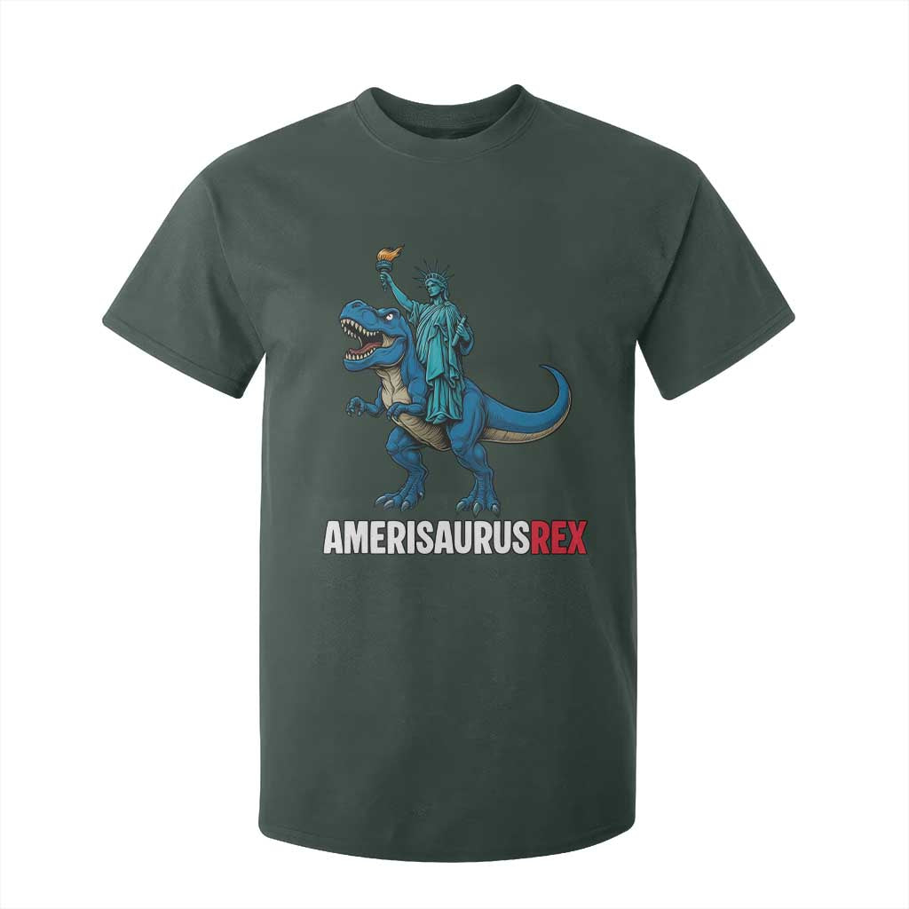 Patriotic Dinosaur T Shirt For Kid Funny Amerisaurus Rex Statue Of Liberty Dino TS12 Dark Forest Green Print Your Wear