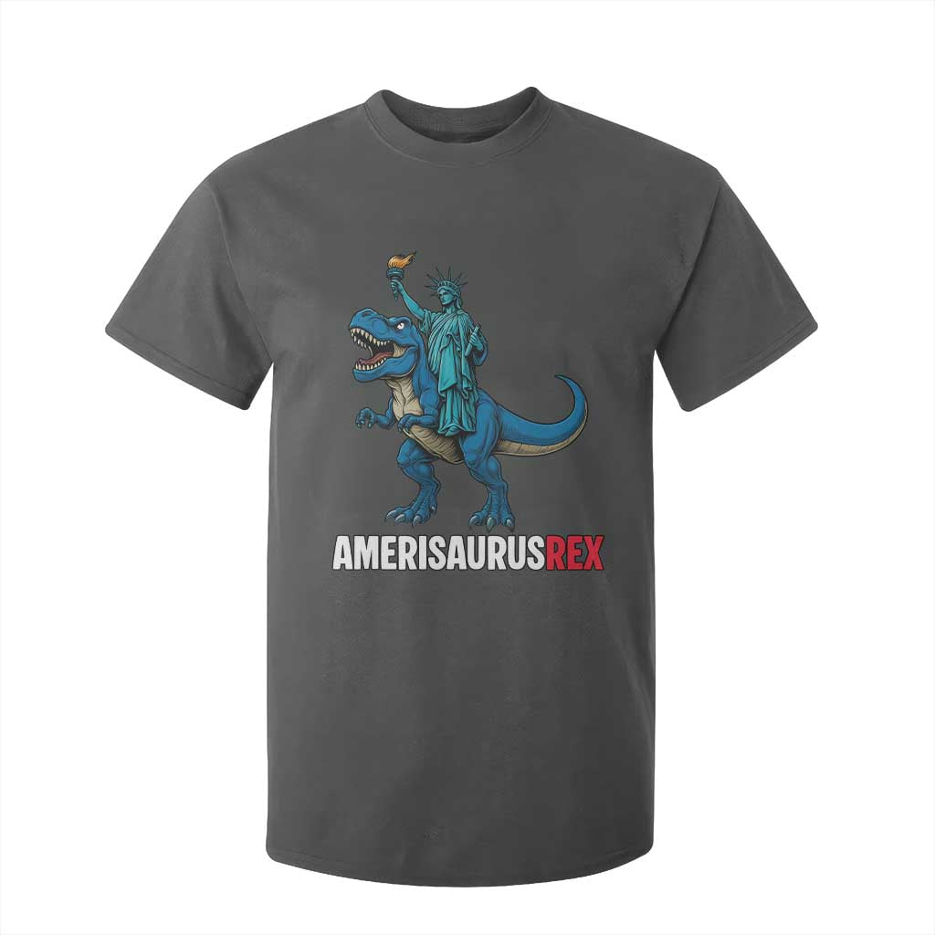 Patriotic Dinosaur T Shirt For Kid Funny Amerisaurus Rex Statue Of Liberty Dino TS12 Dark Heather Print Your Wear