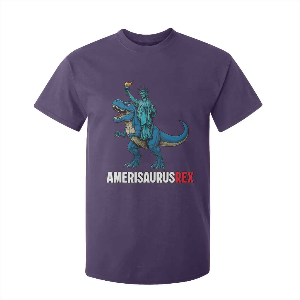 Patriotic Dinosaur T Shirt For Kid Funny Amerisaurus Rex Statue Of Liberty Dino TS12 Purple Print Your Wear