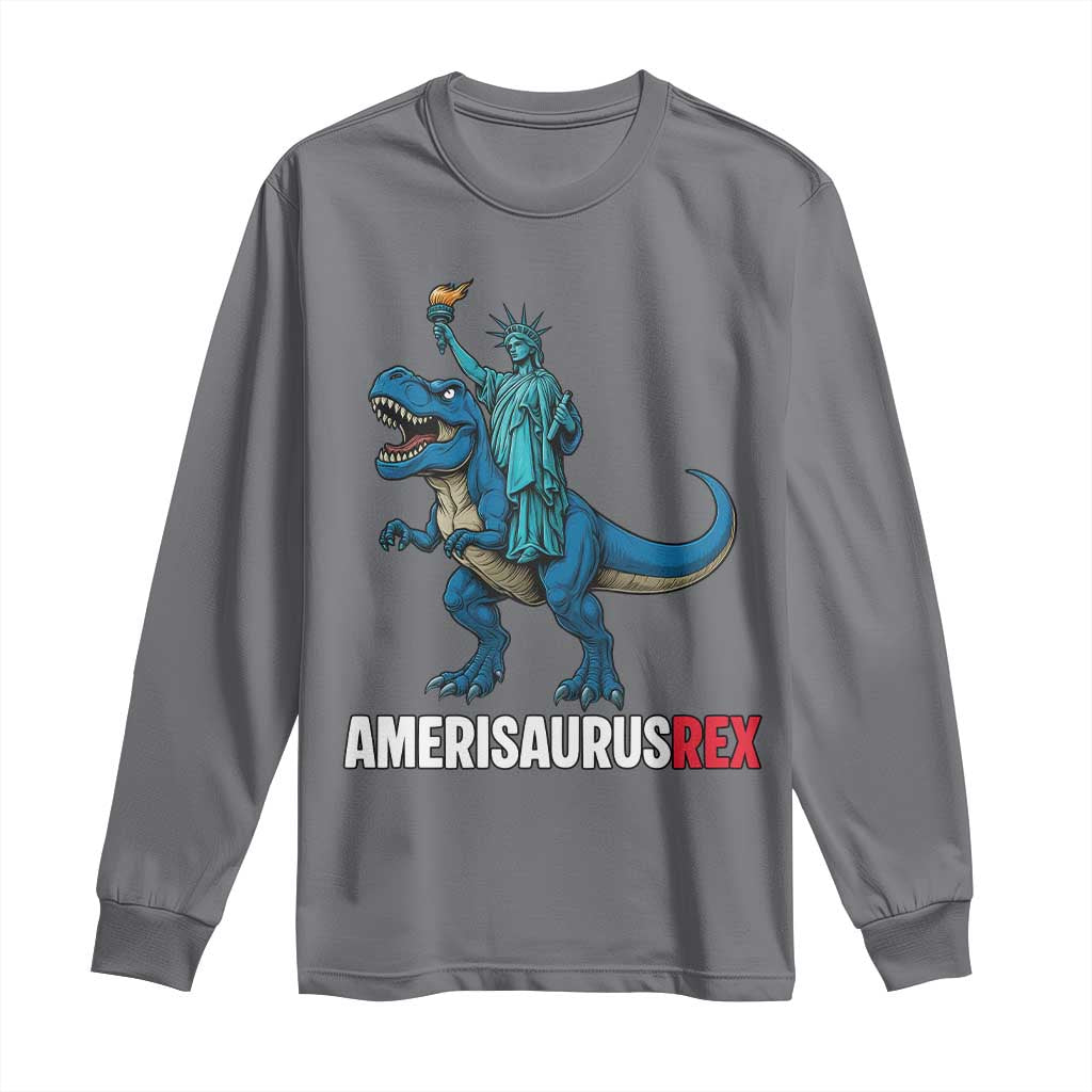 Patriotic Dinosaur Long Sleeve Shirt Funny Amerisaurus Rex Statue Of Liberty Dino TS12 Charcoal Print Your Wear