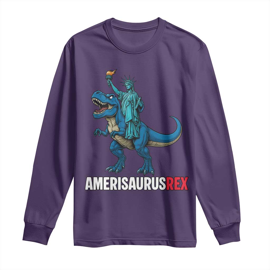 Patriotic Dinosaur Long Sleeve Shirt Funny Amerisaurus Rex Statue Of Liberty Dino TS12 Purple Print Your Wear