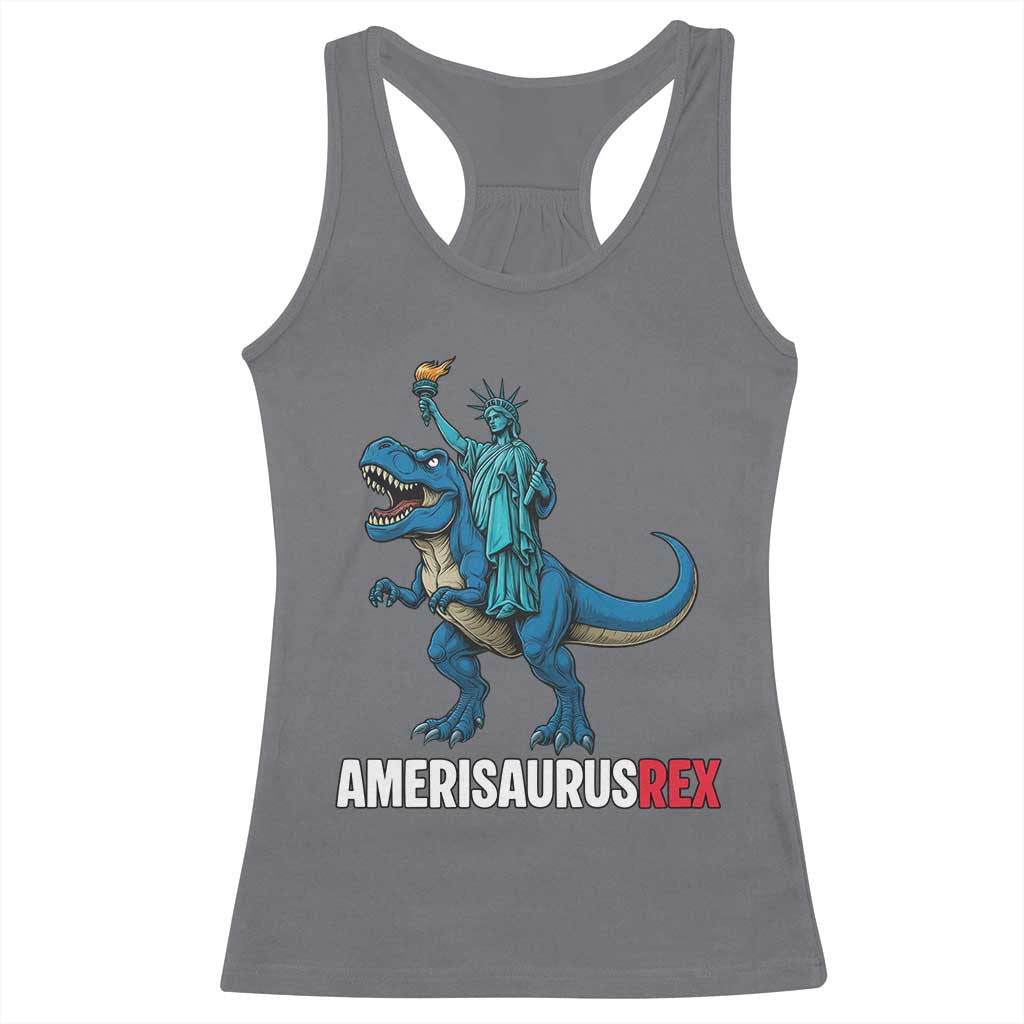 Patriotic Dinosaur Racerback Tank Top Funny Amerisaurus Rex Statue Of Liberty Dino TS12 Charcoal Print Your Wear