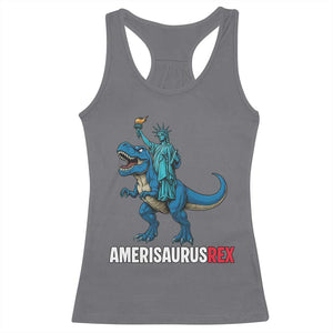Patriotic Dinosaur Racerback Tank Top Funny Amerisaurus Rex Statue Of Liberty Dino TS12 Charcoal Print Your Wear