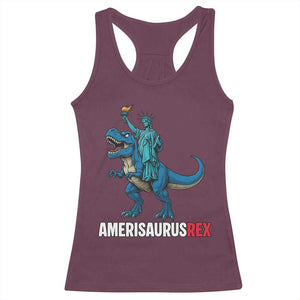 Patriotic Dinosaur Racerback Tank Top Funny Amerisaurus Rex Statue Of Liberty Dino TS12 Maroon Print Your Wear