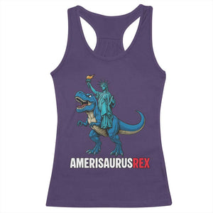Patriotic Dinosaur Racerback Tank Top Funny Amerisaurus Rex Statue Of Liberty Dino TS12 Purple Print Your Wear