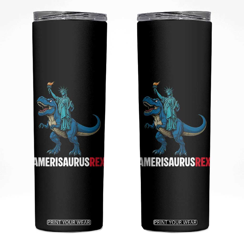 Patriotic Dinosaur Skinny Tumbler Funny Amerisaurus Rex Statue Of Liberty Dino TS12 Black Print Your Wear