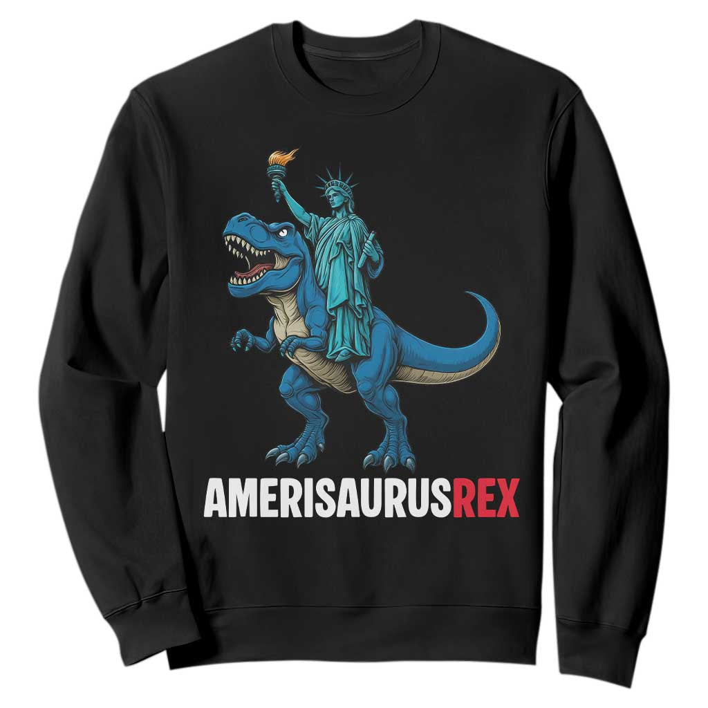 Patriotic Dinosaur Sweatshirt Funny Amerisaurus Rex Statue Of Liberty Dino TS12 Black Print Your Wear