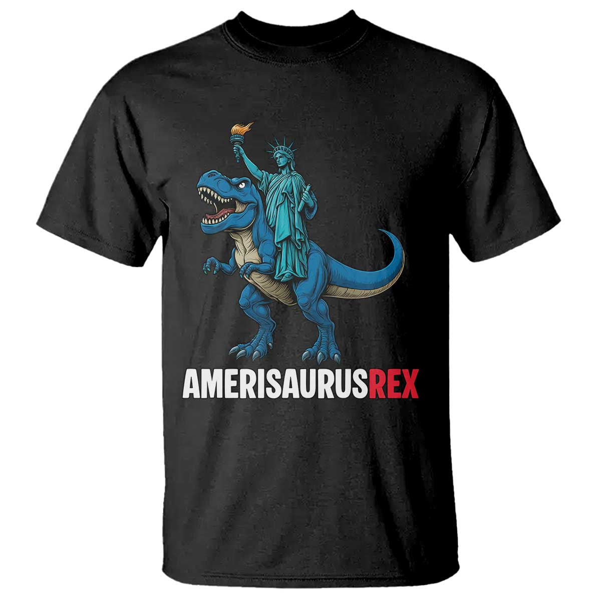 Patriotic Dinosaur T Shirt Funny Amerisaurus Rex Statue Of Liberty Dino TS12 Black Print Your Wear