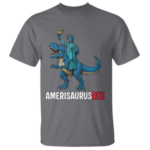 Patriotic Dinosaur T Shirt Funny Amerisaurus Rex Statue Of Liberty Dino TS12 Charcoal Print Your Wear