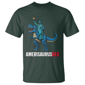 Patriotic Dinosaur T Shirt Funny Amerisaurus Rex Statue Of Liberty Dino TS12 Dark Forest Green Print Your Wear