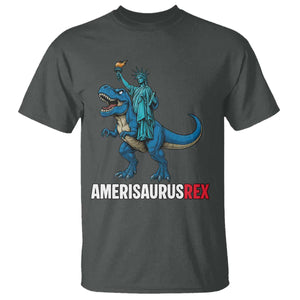 Patriotic Dinosaur T Shirt Funny Amerisaurus Rex Statue Of Liberty Dino TS12 Dark Heather Print Your Wear