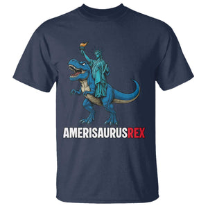 Patriotic Dinosaur T Shirt Funny Amerisaurus Rex Statue Of Liberty Dino TS12 Navy Print Your Wear