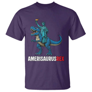 Patriotic Dinosaur T Shirt Funny Amerisaurus Rex Statue Of Liberty Dino TS12 Purple Print Your Wear