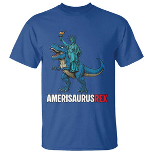 Patriotic Dinosaur T Shirt Funny Amerisaurus Rex Statue Of Liberty Dino TS12 Royal Blue Print Your Wear