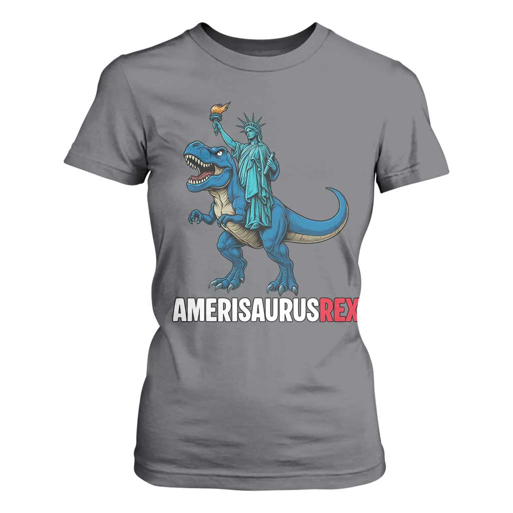 Patriotic Dinosaur T Shirt For Women Funny Amerisaurus Rex Statue Of Liberty Dino TS12 Charcoal Print Your Wear