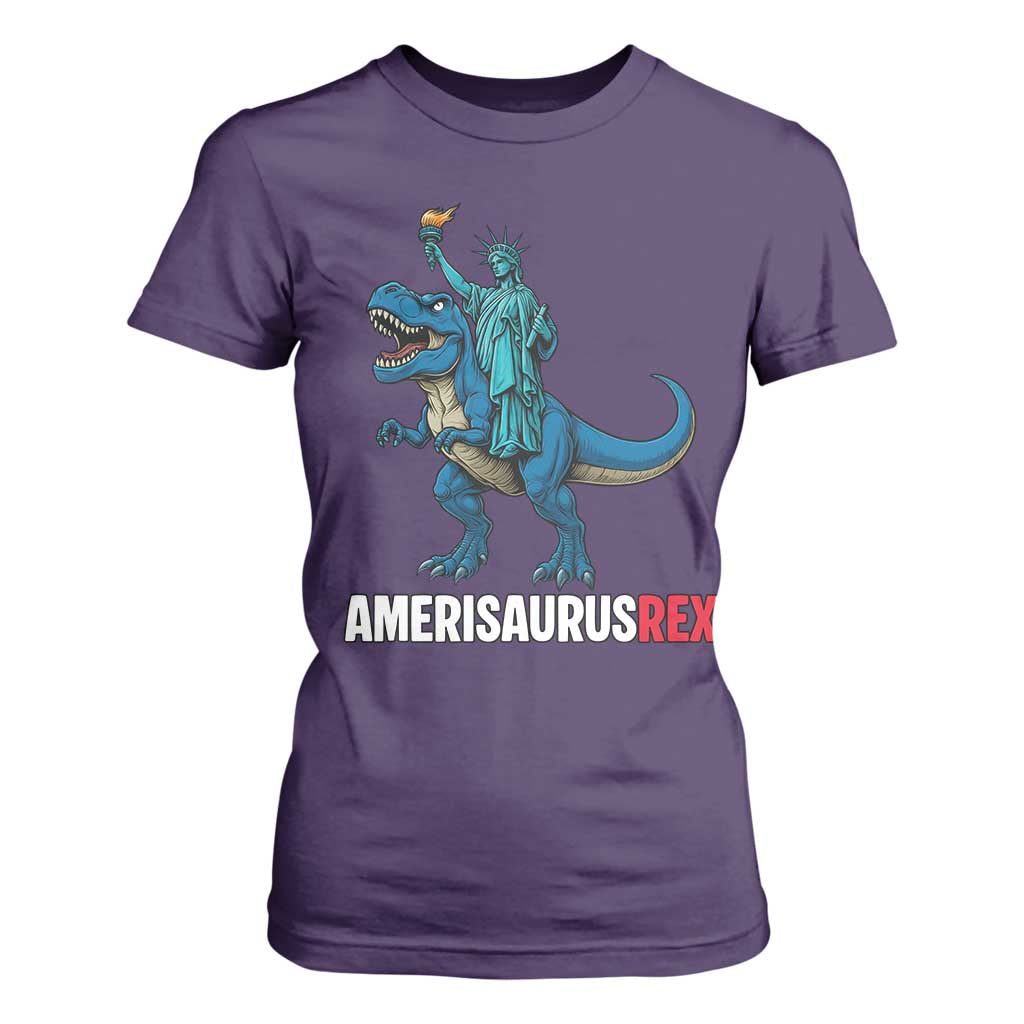 Patriotic Dinosaur T Shirt For Women Funny Amerisaurus Rex Statue Of Liberty Dino TS12 Purple Print Your Wear