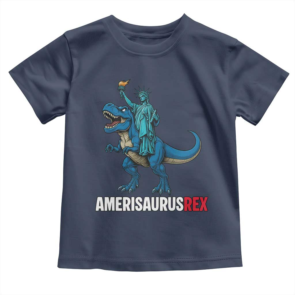 Patriotic Dinosaur Toddler T Shirt Funny Amerisaurus Rex Statue Of Liberty Dino TS12 Navy Print Your Wear