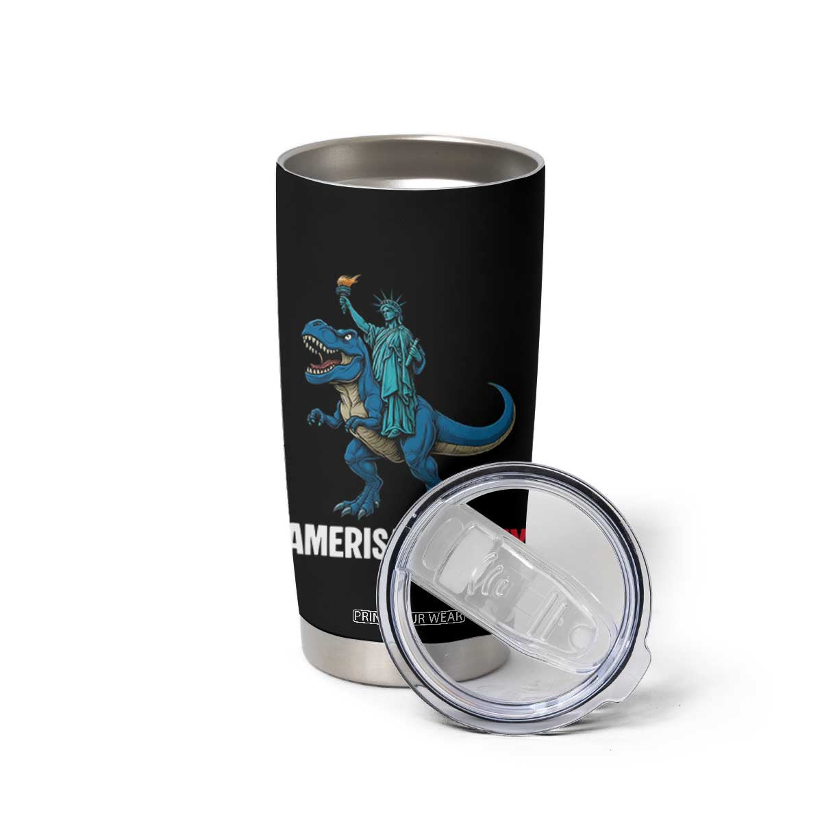 Patriotic Dinosaur Tumbler Cup Funny Amerisaurus Rex Statue Of Liberty Dino TS12 Print Your Wear