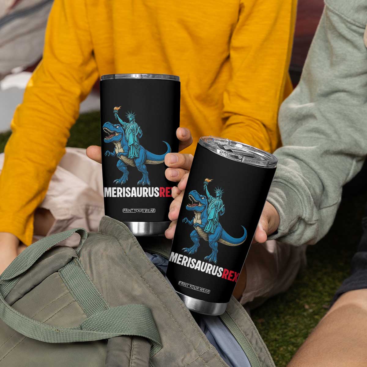 Patriotic Dinosaur Tumbler Cup Funny Amerisaurus Rex Statue Of Liberty Dino TS12 Print Your Wear