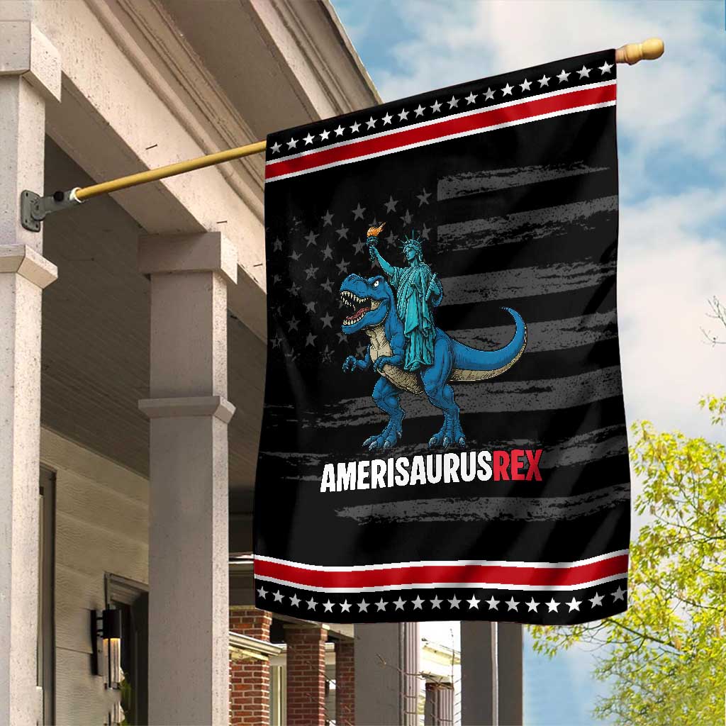 Patriotic Dinosaur Garden Flag Funny Amerisaurus Rex Statue Of Liberty Dino TS12 Distressed Black Red Print Your Wear