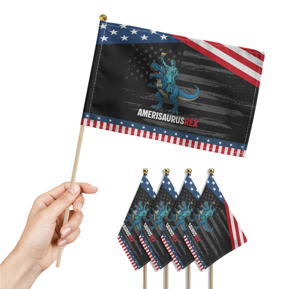 Patriotic Dinosaur Patriotic Handheld Flag Funny Amerisaurus Rex Statue Of Liberty Dino TS12 Print Your Wear