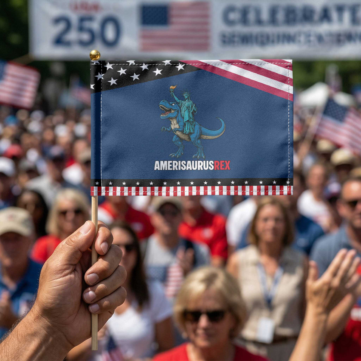 Patriotic Dinosaur Patriotic Handheld Flag Funny Amerisaurus Rex Statue Of Liberty Dino TS12 Classic 8.2