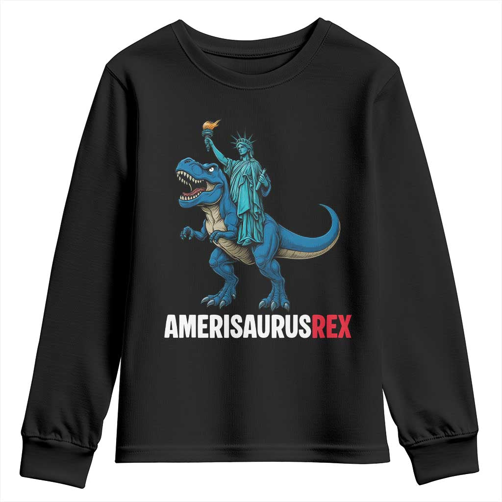 Patriotic Dinosaur Youth Sweatshirt Funny Amerisaurus Rex Statue Of Liberty Dino TS12 Black Print Your Wear