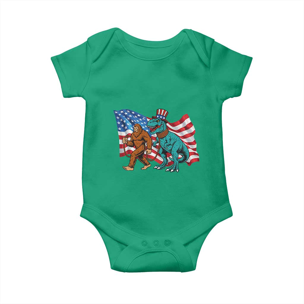 Funny Patriotic Baby Onesie Bigfoot Walking Dinosaur With USA Flag TS12 Irish Green Print Your Wear