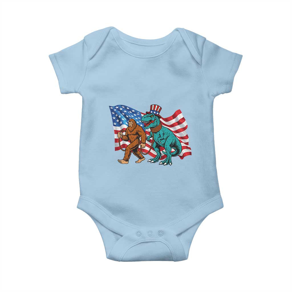 Funny Patriotic Baby Onesie Bigfoot Walking Dinosaur With USA Flag TS12 Light Blue Print Your Wear