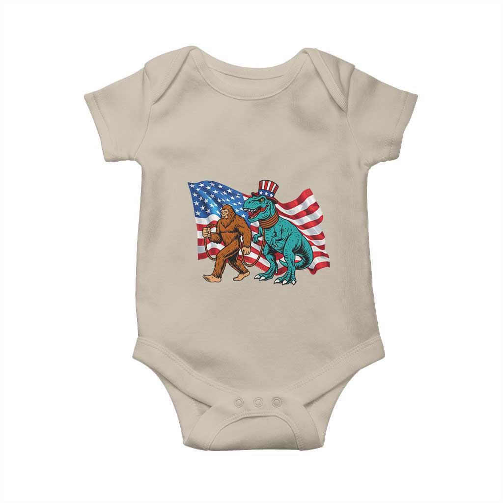 Funny Patriotic Baby Onesie Bigfoot Walking Dinosaur With USA Flag TS12 Sand Print Your Wear