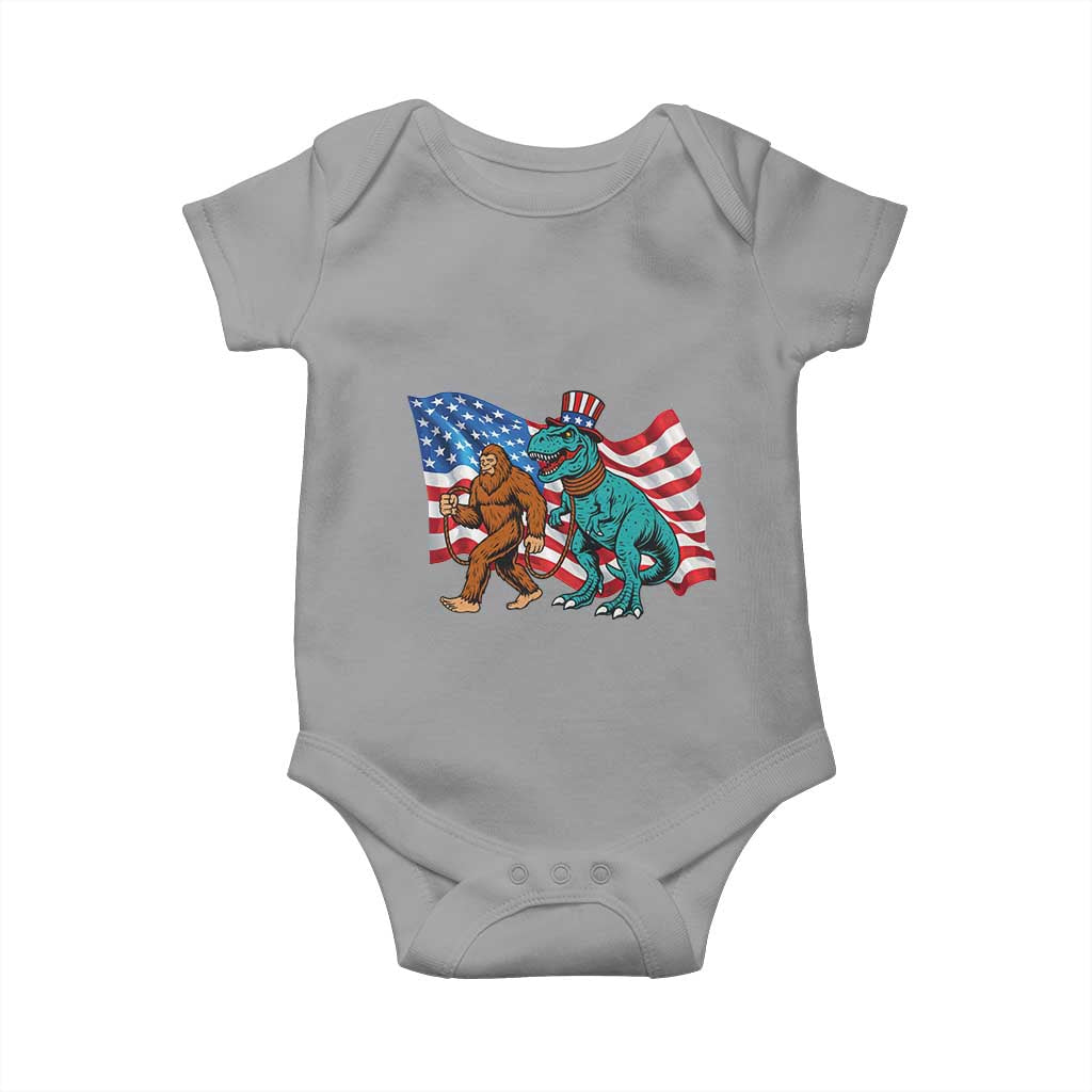 Funny Patriotic Baby Onesie Bigfoot Walking Dinosaur With USA Flag TS12 Sport Gray Print Your Wear