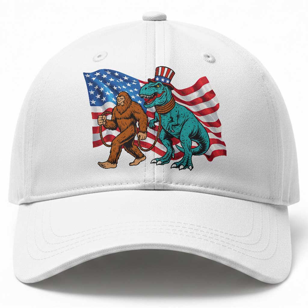 Funny Patriotic Baseball Cap Bigfoot Walking Dinosaur With USA Flag TS12 Print Your Wear