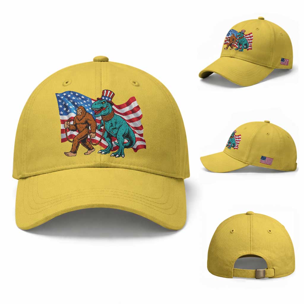Funny Patriotic Baseball Cap Bigfoot Walking Dinosaur With USA Flag TS12 Baseball Cap Universal Fit Yellow Print Your Wear