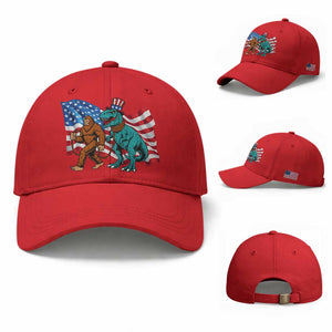 Funny Patriotic Baseball Cap Bigfoot Walking Dinosaur With USA Flag TS12 Baseball Cap Universal Fit Red Print Your Wear