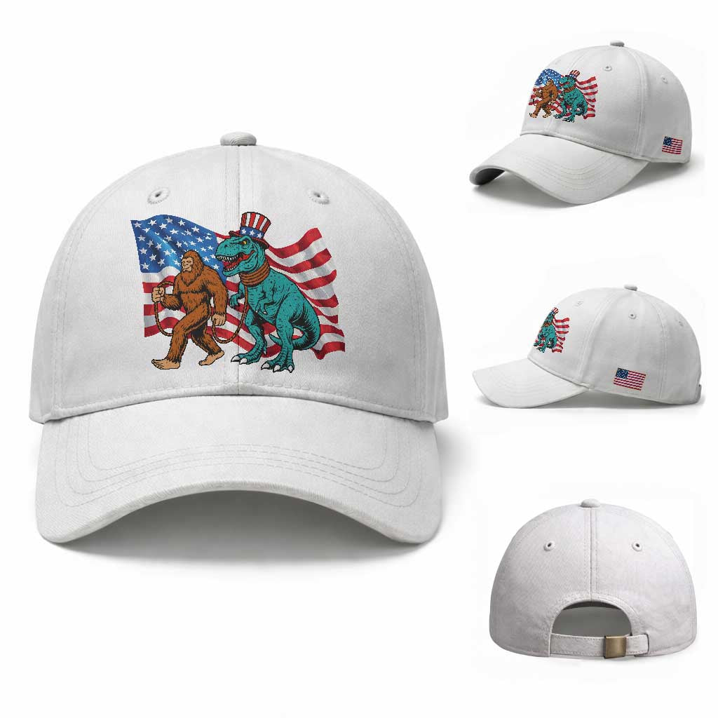 Funny Patriotic Baseball Cap Bigfoot Walking Dinosaur With USA Flag TS12 Baseball Cap Universal Fit White Print Your Wear