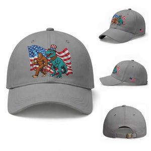 Funny Patriotic Baseball Cap Bigfoot Walking Dinosaur With USA Flag TS12 Baseball Cap Universal Fit Sport Gray Print Your Wear